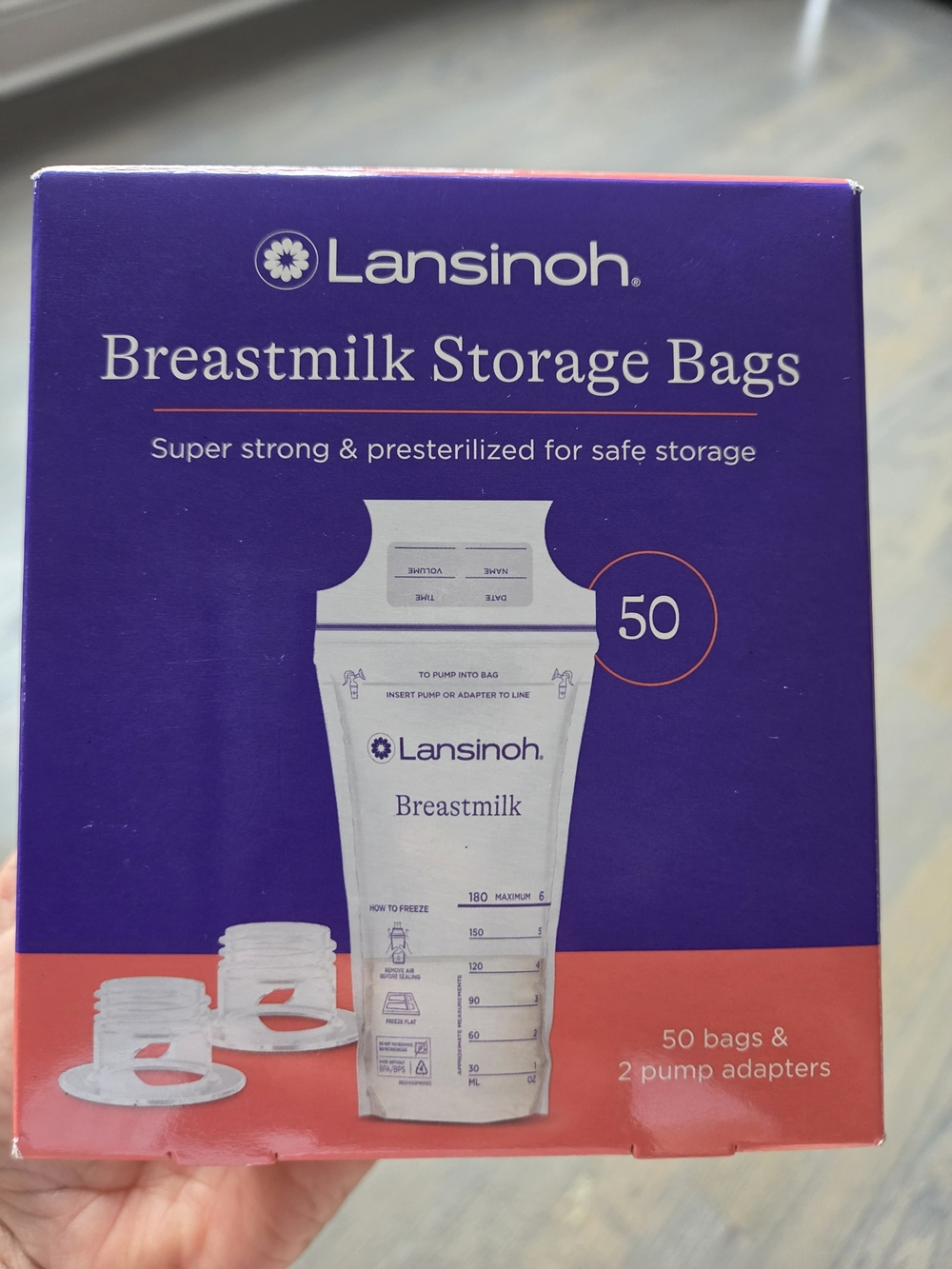 Lansinoh Breastmilk Storage Bags Box in Purple and Coral